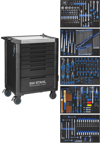 Profi-Werkstattwagen TT801, schwarz, bestückt, 341-teilig, 5 Einlagen